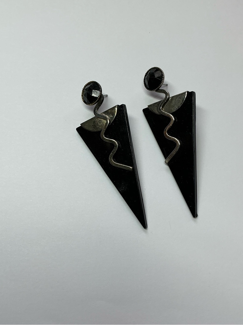 Black Geometric Triangle Drop Earrings by